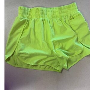 Lalala Womens Neon Yellow Athletic Running Shorts Smocked Waist Size Medium
